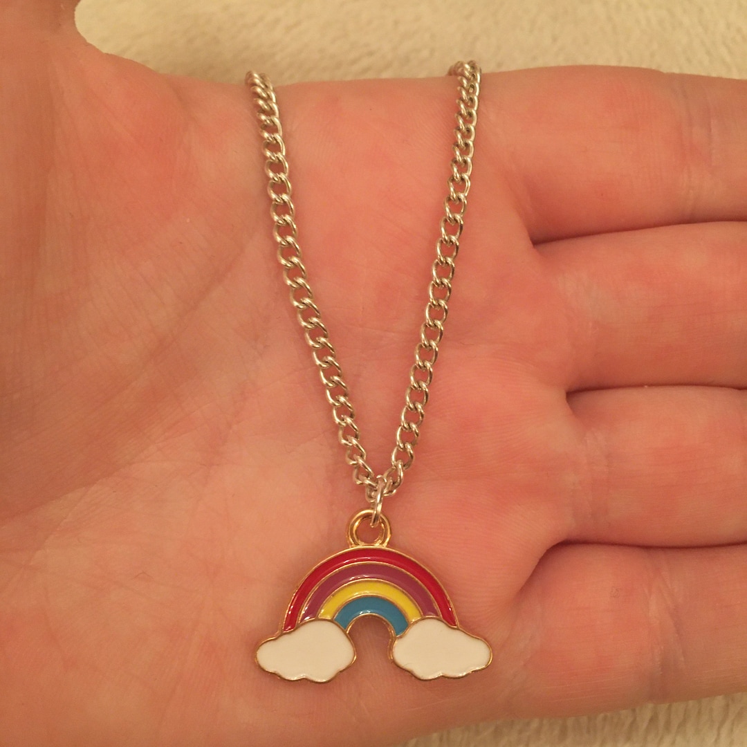 ◆VVV◆ Rainbow Unbalanced Heart Bead Chain Necklace 25SSNK1 Rainbow Necklaces – Olivia Beeken