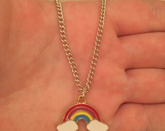 Silver chain necklace with rainbow charm, rainbow necklace, rainbow jewellery