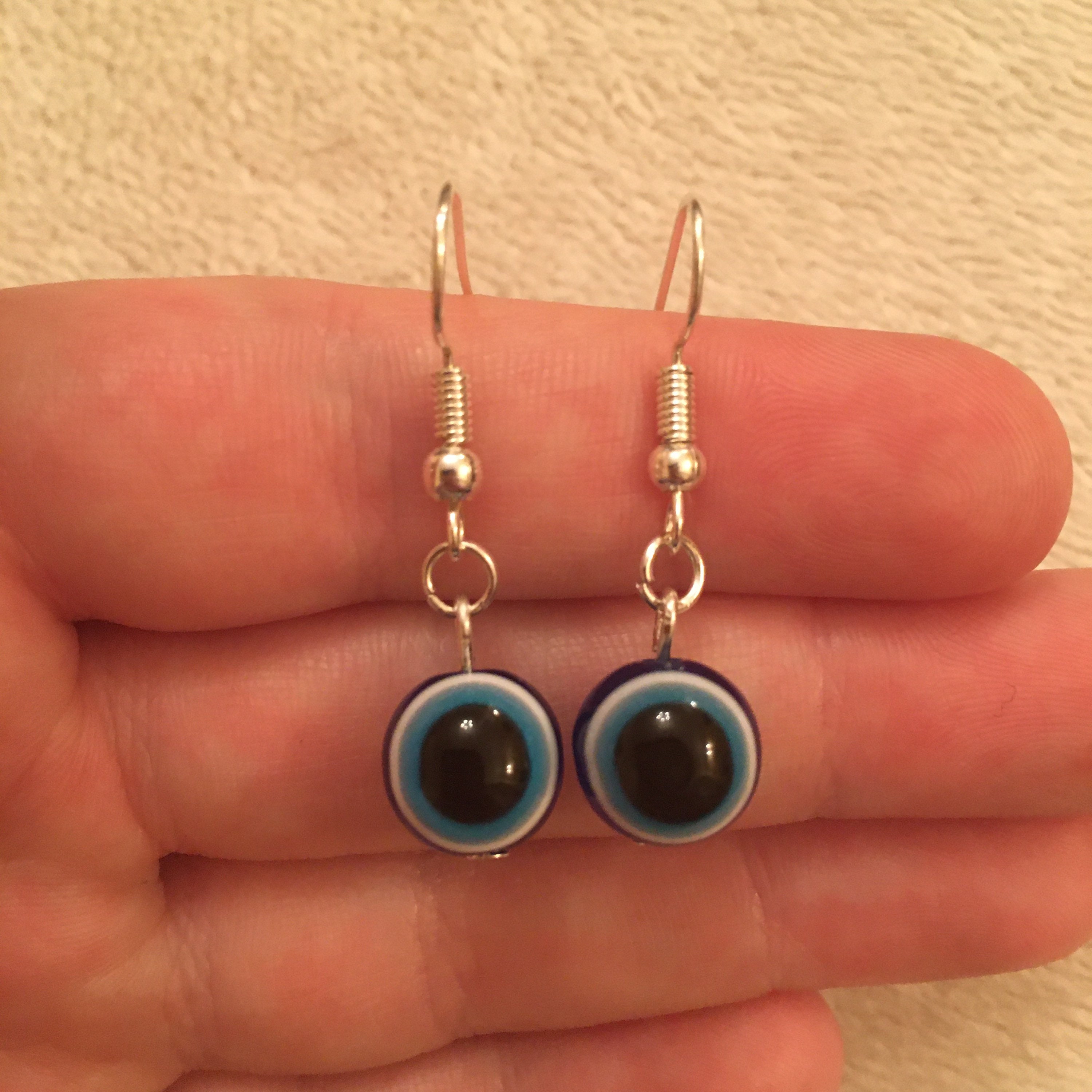 Silver Dangle/ Drop Earrings With Evil Eye Charms Evil Eye - Etsy