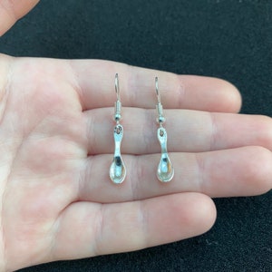 Fun and quirky silver plated dangle/ drop earrings with silver spoon charms, spoon earrings, cutlery earrings, miniature food earrings