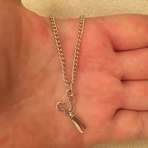 Silver chain necklace with silver scissors charm, scissors necklace, hairdresser gift, hair stylist gift