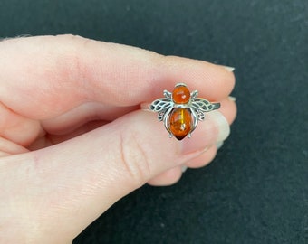 Sterling Silver Amber Bee Ring