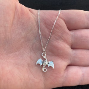 Sterling silver necklace with dragon charm, sterling silver dragon necklace, dragon jewellery