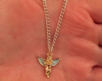 Zilveren ketting met engel/cherubijn/Cupido charme, engelenketting, engelenketting, Cupido ketting