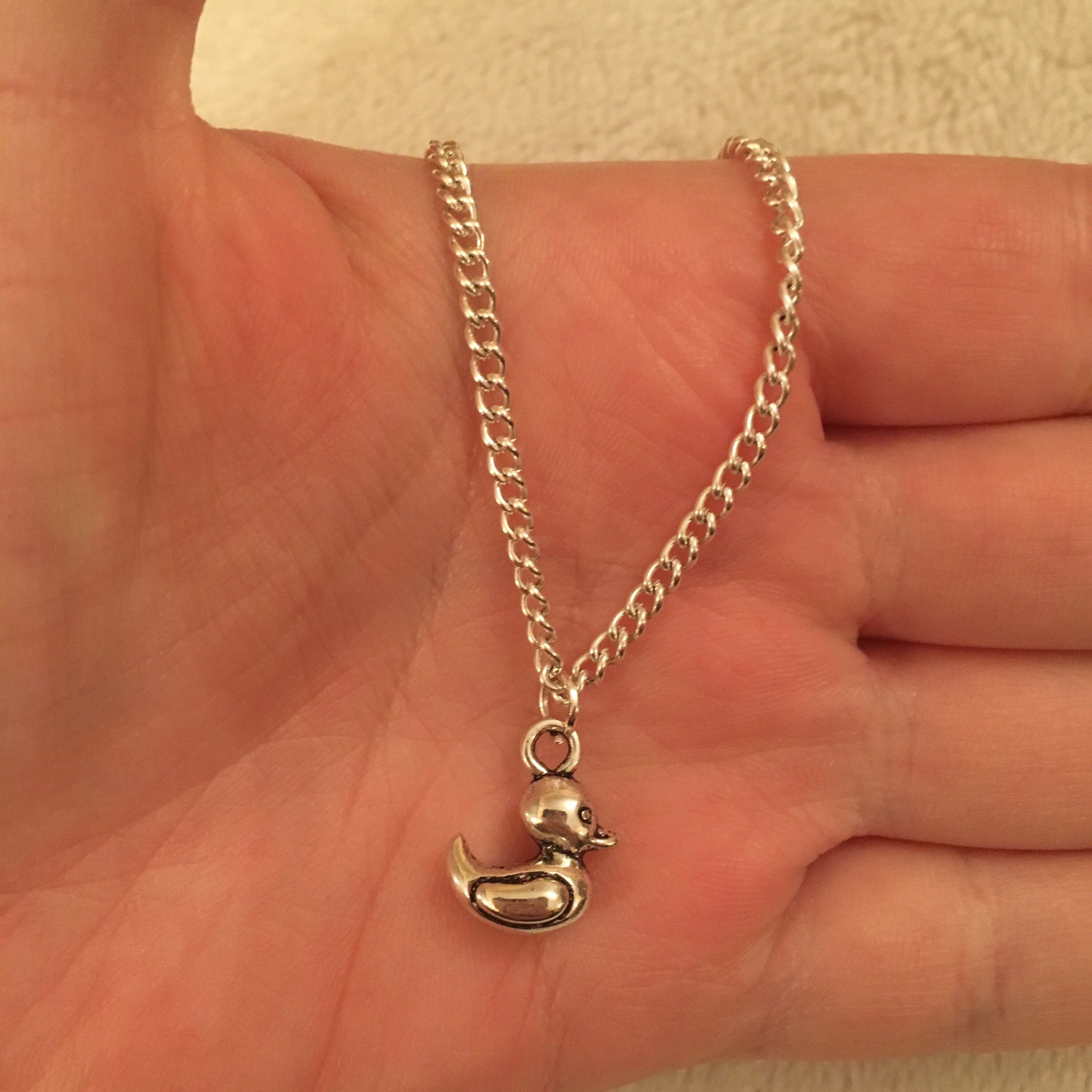 Silver Chain Necklace With 3D Silver Duck Charm 3D Silver Duck