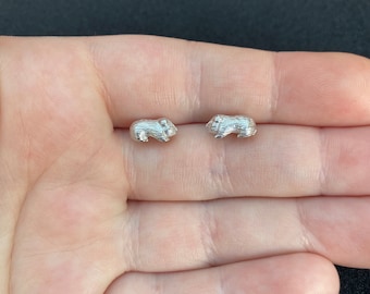 Sterling silver guinea pig stud earrings, sterling silver guinea pig  jewellery, sterling silver guinea pig earrings