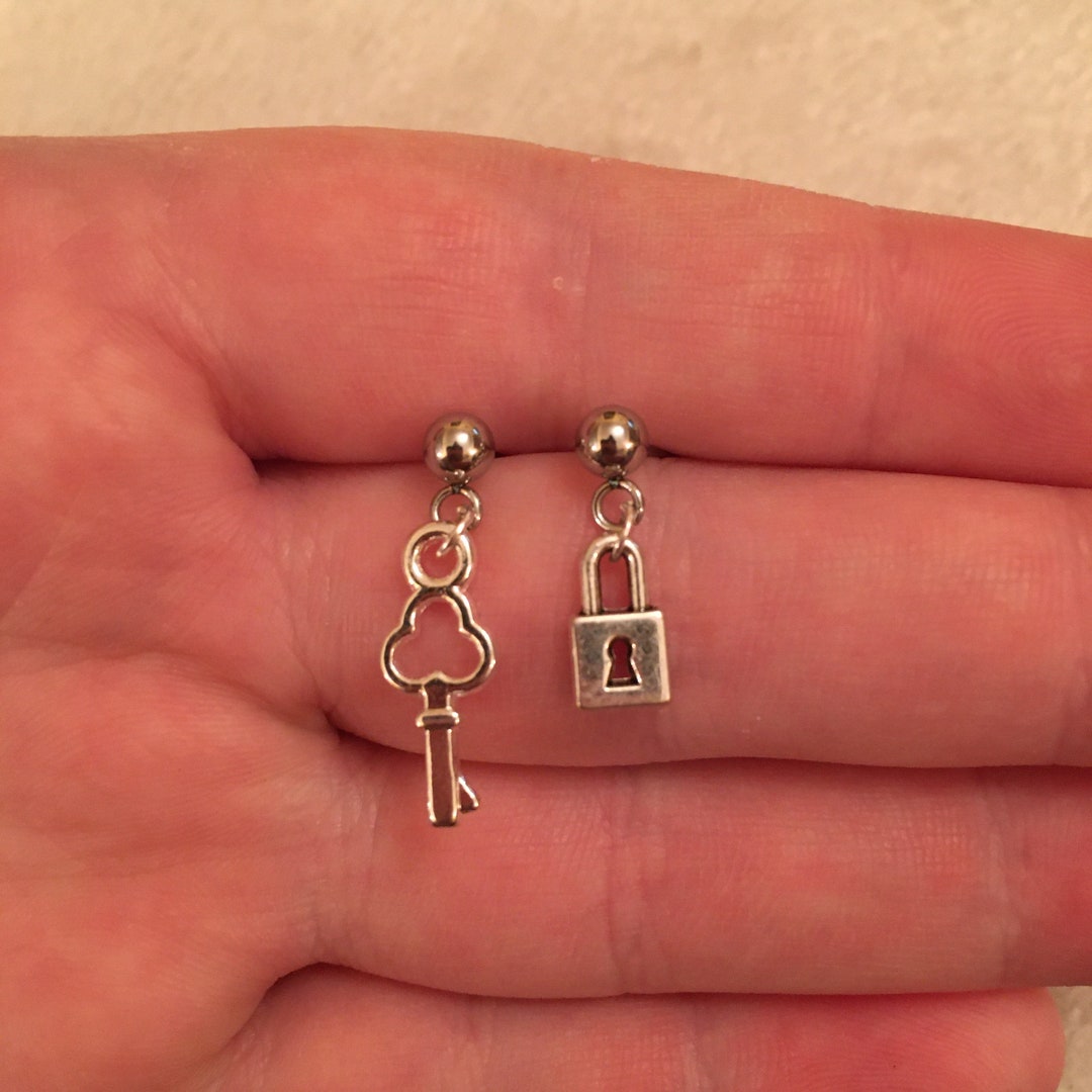 Silver Lock and Key Stud Earrings Silver Lock and Key Etsy