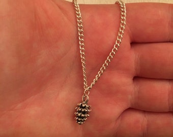 Silver chain necklace with silver pine cone charm, pine cone necklace, Christmas necklace, secret Santa gift, stocking filler