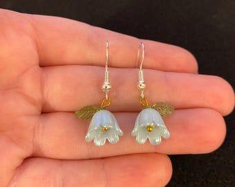Lily of the valley dangle flower earrings , 3D dangle flower earrings