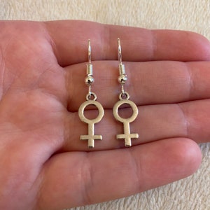 Silver Venus Symbol Dangle Earrings: Feminist Jewellery