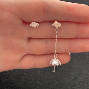Sterling silver mismatch weather stud earrings, sterling silver cloud earrings, sterling silver umbrella earrings