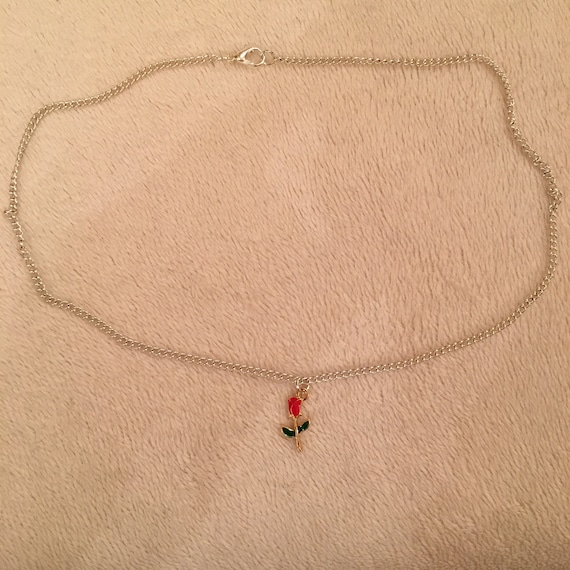 Buy Silver Chain Necklace With Red Rose Charm, Red Rose Necklace