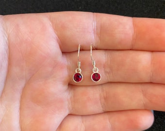 Sterling Silver January Birthstone Dangle Earrings: Garnet Swarovski Crystal