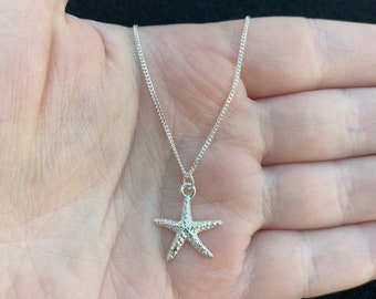 Sterling silver chain necklace with starfish charm, sterling silver starfish necklace, starfish jewellery