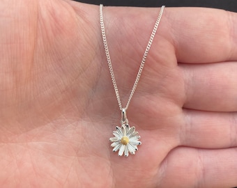 Colar de margarida em prata de lei, joia de margarida em prata de lei, joia de flor