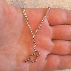Silver chain necklace with silver serotonin charm, silver serotonin necklace, chemical structure necklace, science necklace, science gift