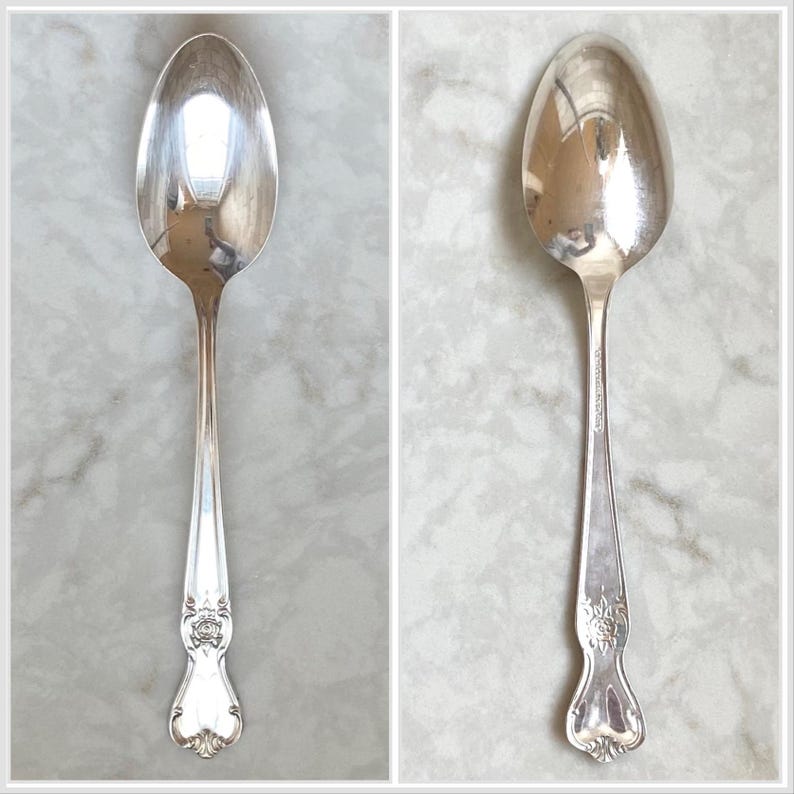 Pezzi di servizio vintage in argento con firma internazionale Rose, design floreale di metà secolo immagine 4