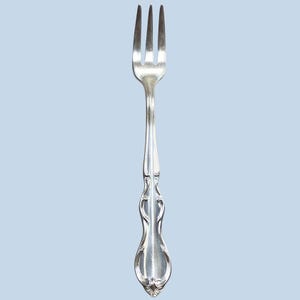 Tenedor para cócteles y mariscos vintage Victor S Co 1946 Rochelle plateado de 14 cm