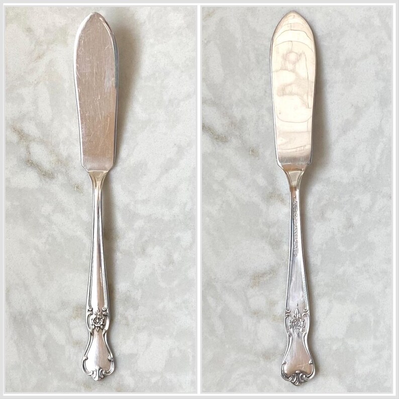 Pezzi di servizio vintage in argento con firma internazionale Rose, design floreale di metà secolo immagine 6
