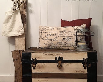 Antique Steamer Trunk vintage Painted Chest