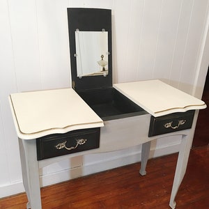 SOLD-- Graphite French Provincial Vanity - Vintage Vanity - Farmhouse Desk - Distressed Vanity