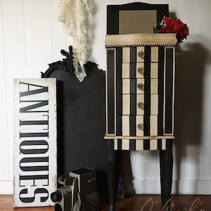 SOLD--Painted Jewelry Armoire - Back and White Jewelry Armoire - Jewelry stand - Jewelry storage