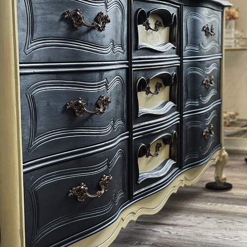SOLD- Black Stripe French Provincial Dresser - Antique Wide Dresser Vintage Furniture Painted Furniture Distressed Decor - Etsy SOLD- Black Stripe French Provincial Dresser - Antique Wide Dresser Vintage Furniture Painted Furniture Distressed Decor - Etsy