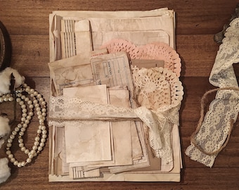 Paquete de papeles manchados con té y café – Kit de efímeras vintage para diario basura – Materiales para scrapbooking shabby chic – Papeles envejecidos para técnicas mixtas