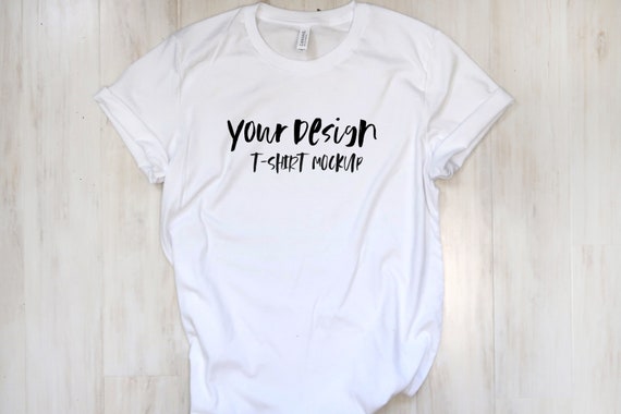 Download White Tee Flat Lay Bella Canvas Wrinkled Background Eraser Free Download PSD Mockup Templates