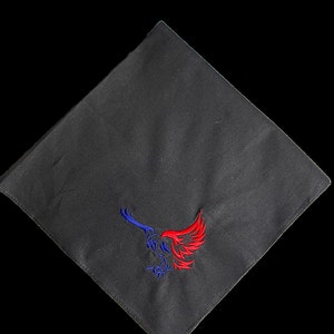 Custom embroidered bandana with patriotic images.