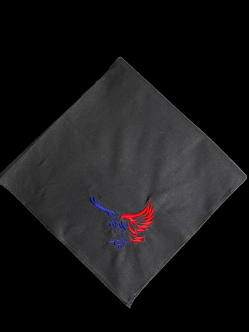 Custom embroidered bandana with patriotic images.