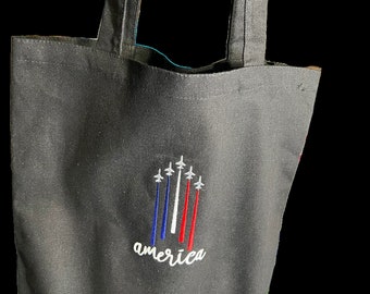 Patriotic America Canvas Tote Bag - 13.25" - Custom Embroidered