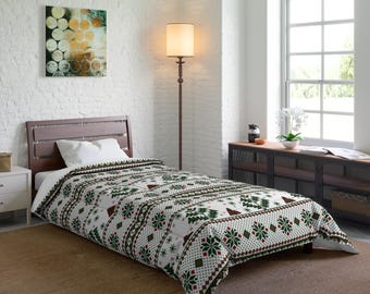 Warm & Cozy Bedding, Holiday Pattern Duvet, Festive Bedroom Decor, Winter Blanket for Bed, Seasonal Quilt Cover