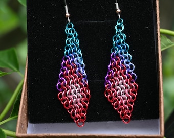 Handcrafted Chainmail Earrings: Anodized Aluminum Inlay, Vibrant Colors
