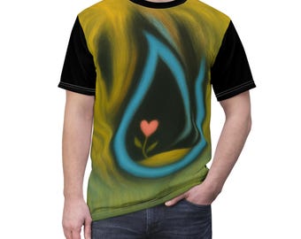 Blue Teardrop Heart Flower Tee | Abstract Floral All-Over Print