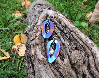 Handcrafted Titanium Earrings: Rainbow Aurora Swarovski Crystal Chain Maille