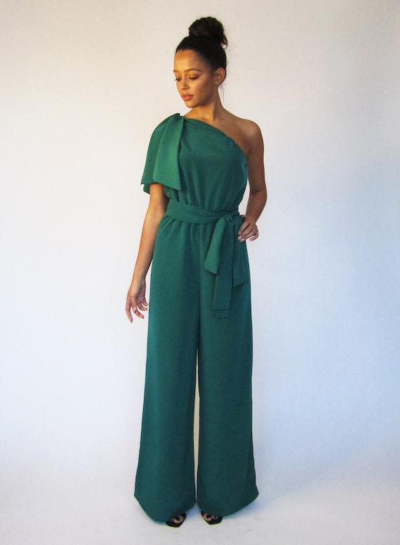 Emerald Green One Shoulder Jumpsuit | PrettyLittleThing UAE