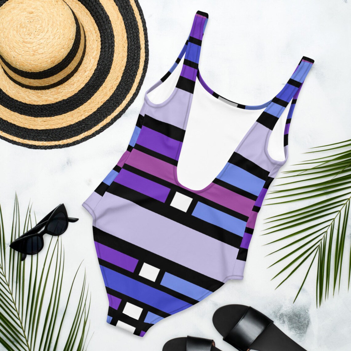 Purple Geometric One Piece Swimsuit Summer Beach Etsy