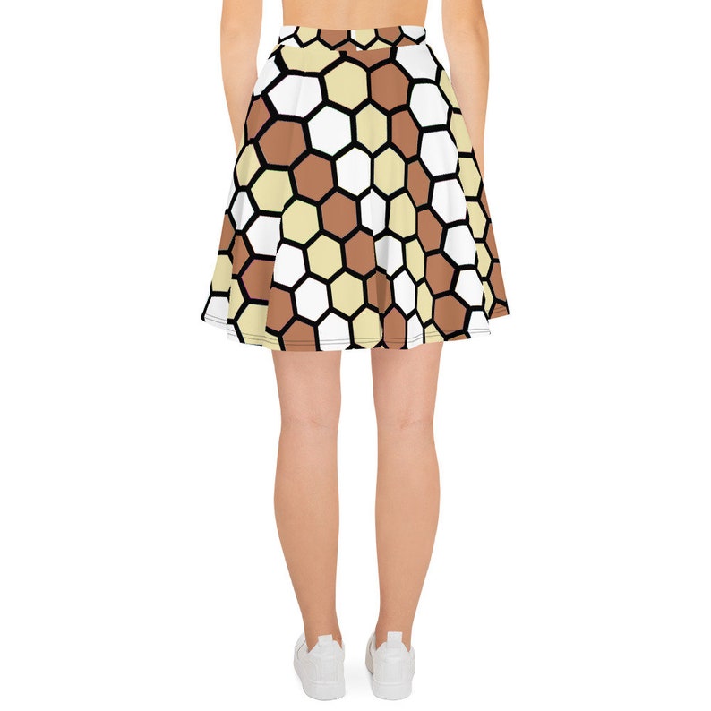 BROWN GEOMETRIC PRINT Skater Skirt short summer cosplay