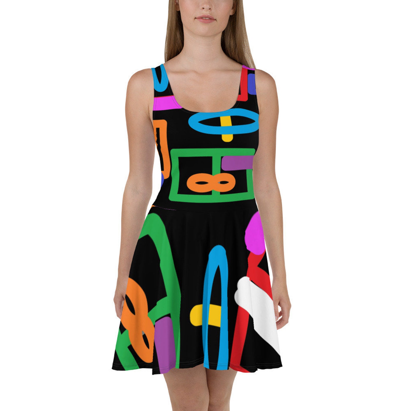 RAINBOW BLACK ABSTRACT Skater Robe motif géométrique | Etsy