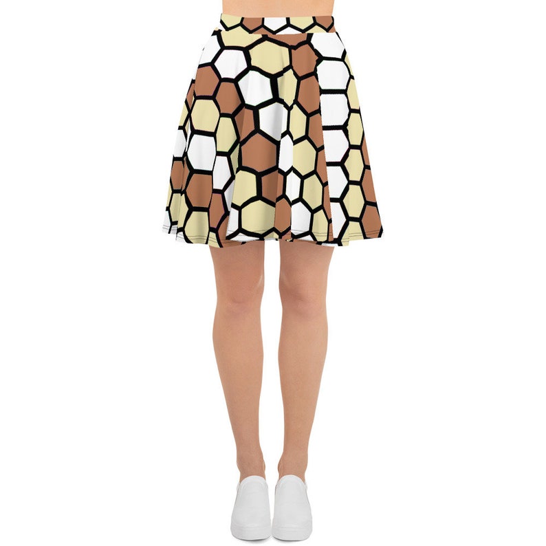 BROWN GEOMETRIC PRINT Skater Skirt short summer cosplay