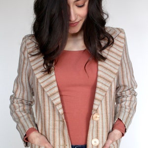 70s Striped Blazer // Vintage Blazer // Wide Lapel // Beige Blazer // Earth Tones // Hippie // Boho // Size Small // XS image 1