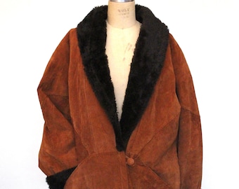 Genuine Suede Leather Copper Vintage Oversize Winter Coat M/L