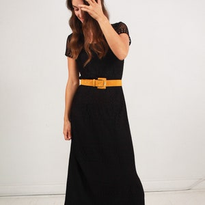 Boho Black Crochet Dress // Vintage Dress // Eyelet dress // Full Length // Short Sleeved Dress // Hippie Dress // Country Glam //Size Small image 3