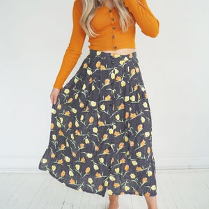 Vintage Black Floral and Polka Dot Maxi Skirt // S/M image 2