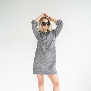 Vintage Black and White Checked Tunic Dress / Size Small Medium