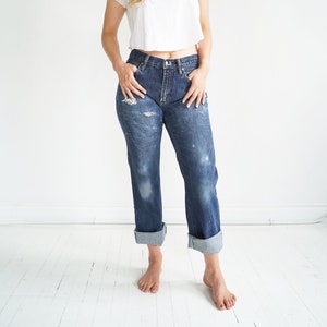 Dark Wash Distressed Vintage Gap Denim Blue Jeans image 1