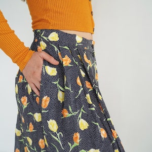 Vintage Black Floral and Polka Dot Maxi Skirt // S/M image 7