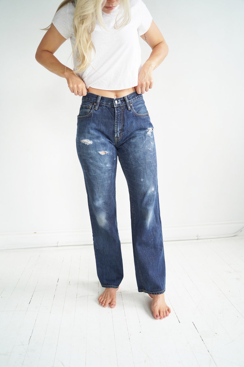 Dark Wash Distressed Vintage Gap Denim Blue Jeans image 2