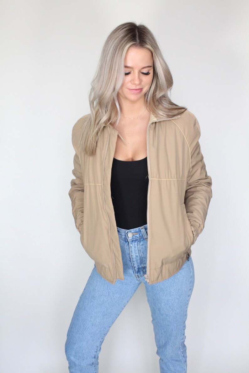 Crop Corduroy Tan Puffer Jacket // Spring Coat // Puff Coat // Beige Coat // Short Jacket // Retro Coat // Cool Jacket // Size Small image 2